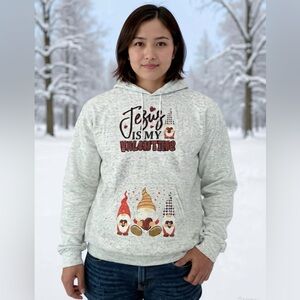 Unisex  Light Gray 'Jesus Is My Valentine' Graphic Hoodie Sweatshirt